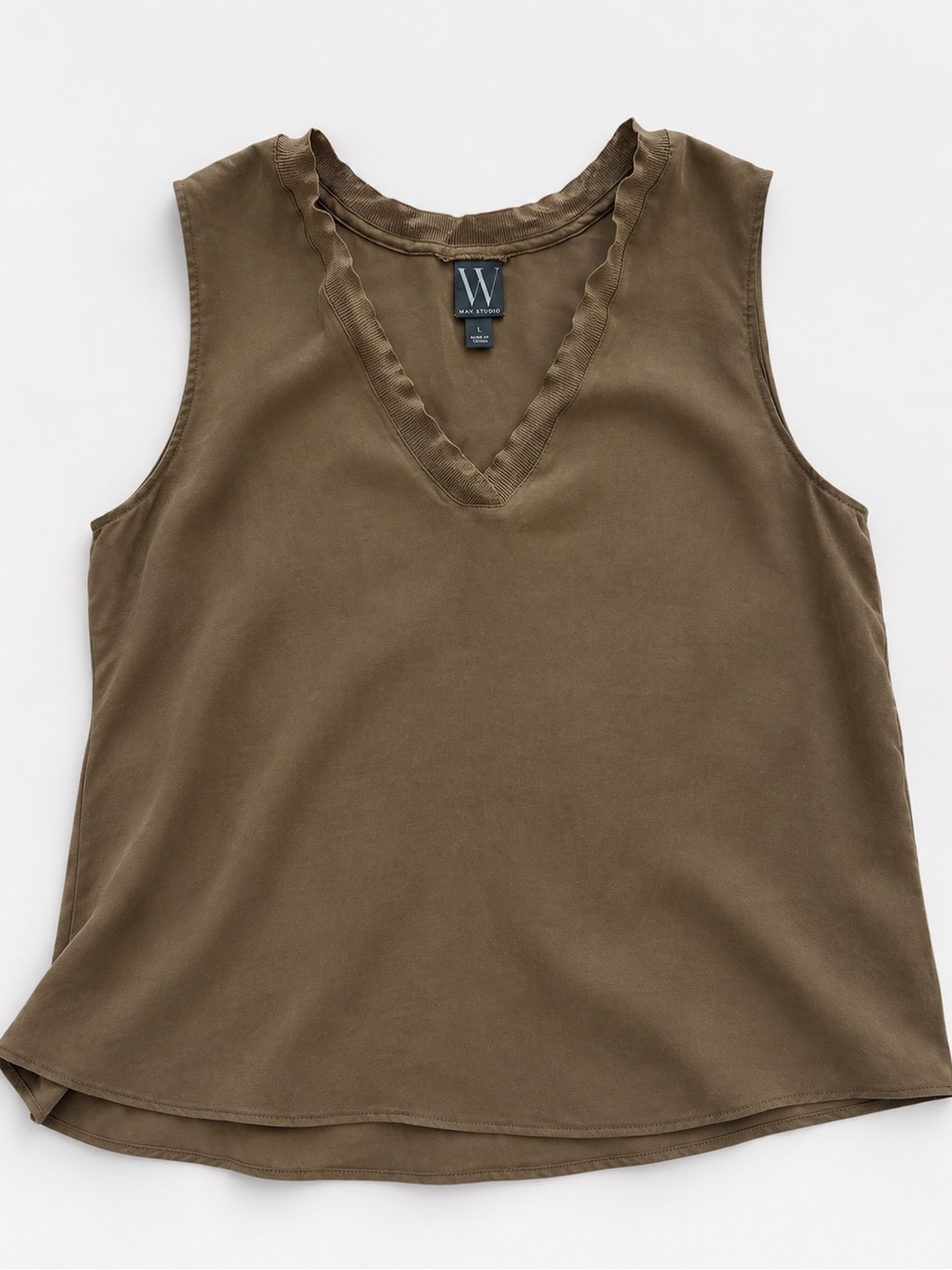 Worthington Tan V-Neck Raw-Edge Sleeveless Tank